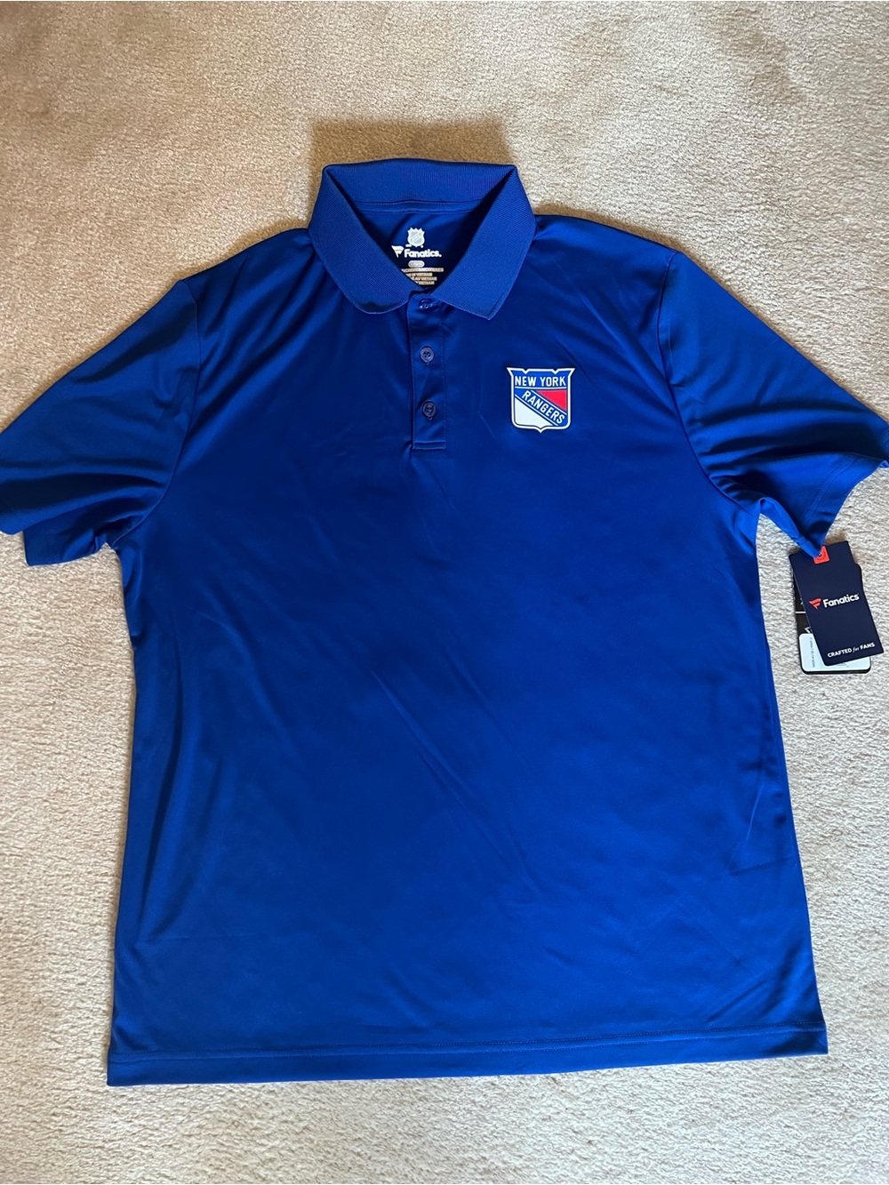 Fanatics Royal Blue New York Rangers Polo with Team Crest